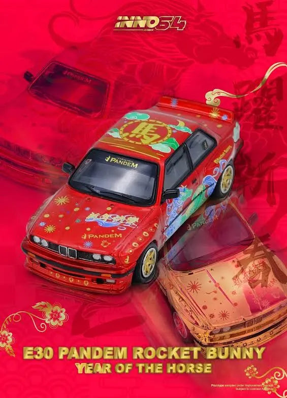 BMW E30 Pandem Rocket Bunny front angle Inno64 CNY 2026 1:64 diecast model car
