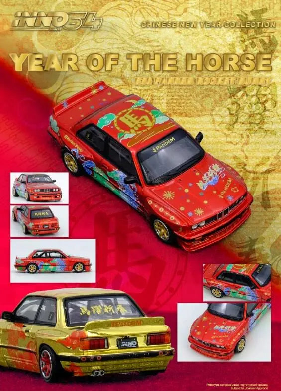 BMW E30 Pandem Rocket Bunny rear angle Year of the Horse Inno64 diecast