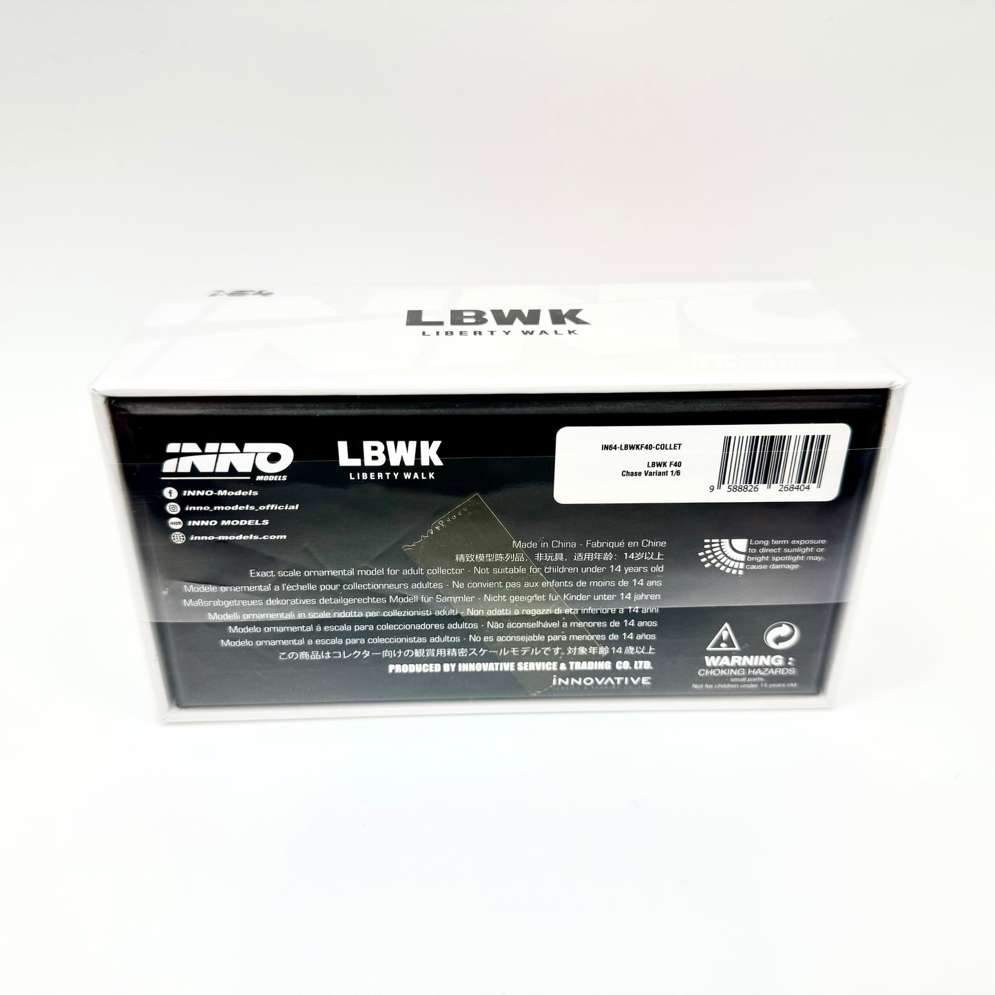 Inno64 Ferrari F40 LBWK Liberty Walk White Collet livery 1:64 diecast model boxed rear view