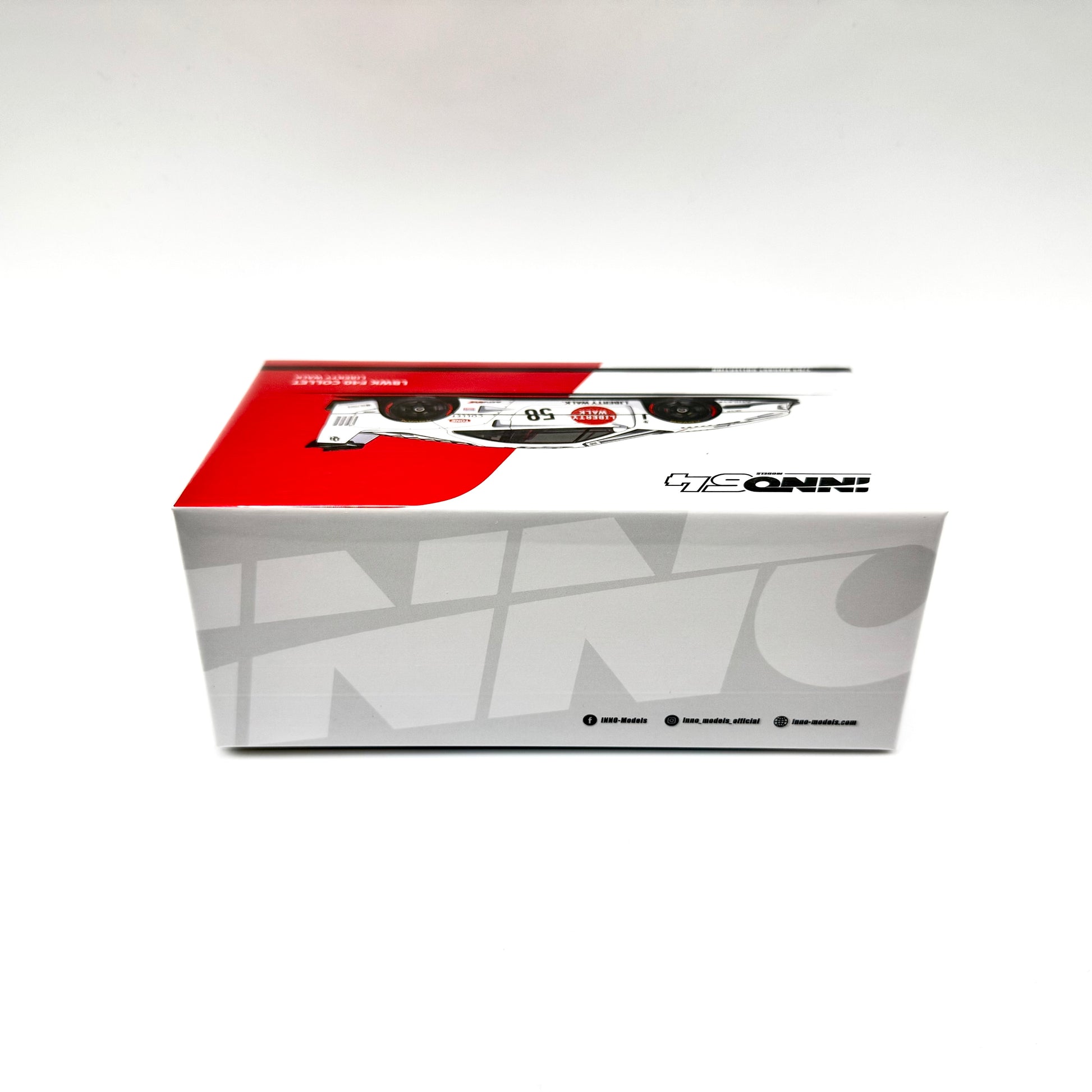 Inno64 Ferrari F40 LBWK Liberty Walk White Collet livery 1:64 model acrylic case side view