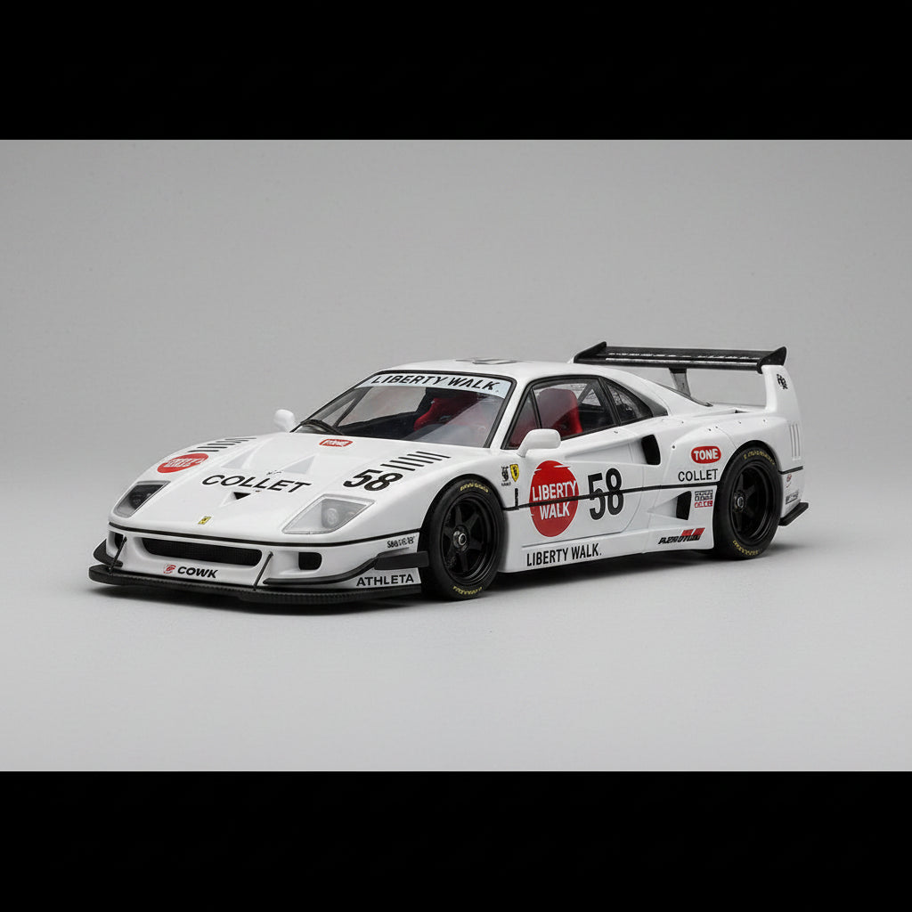 Inno64 Ferrari F40 LBWK Liberty Walk White Collet livery 1:64 diecast model front view