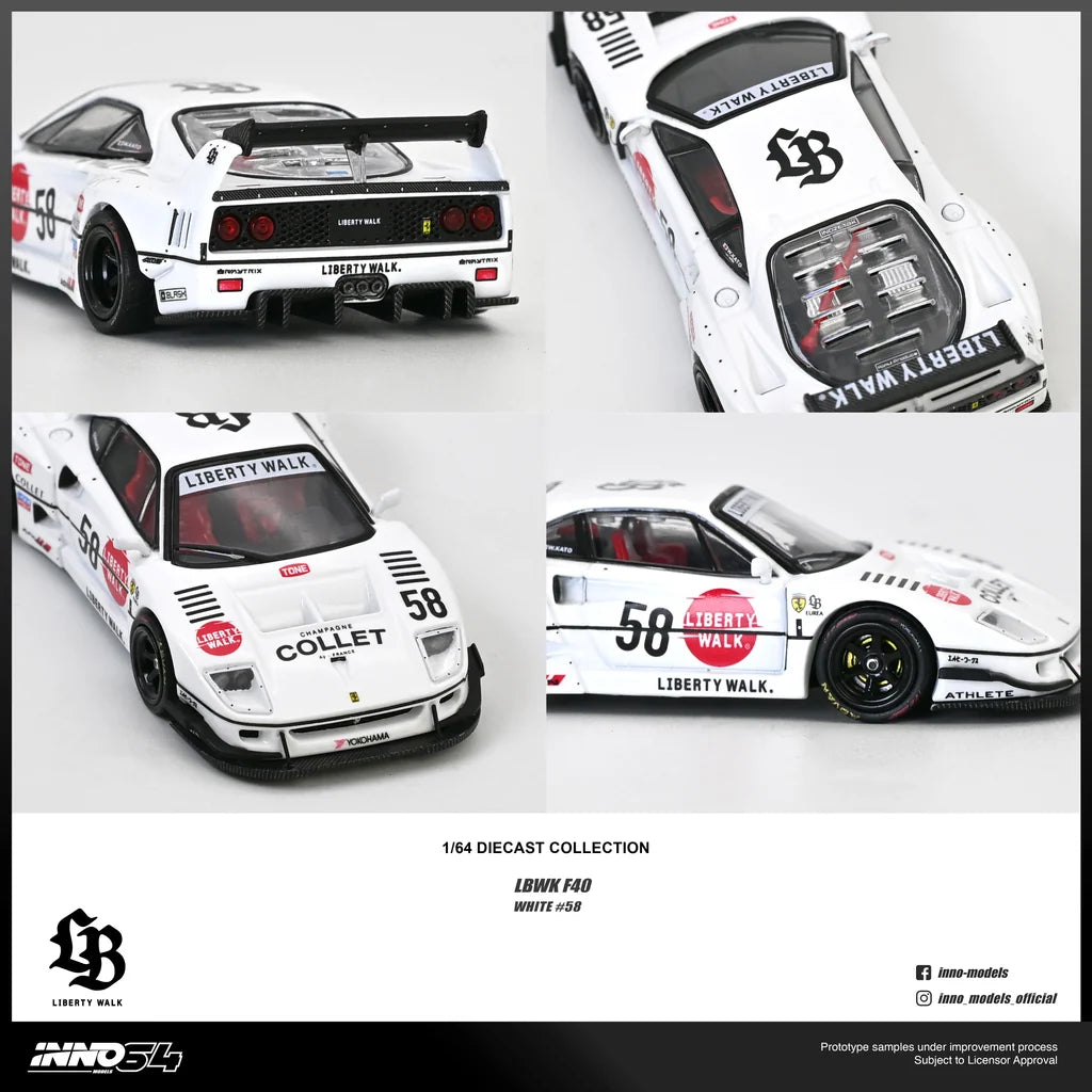 Inno64 Ferrari F40 LBWK Liberty Walk White Collet livery detailed 1:64 model view