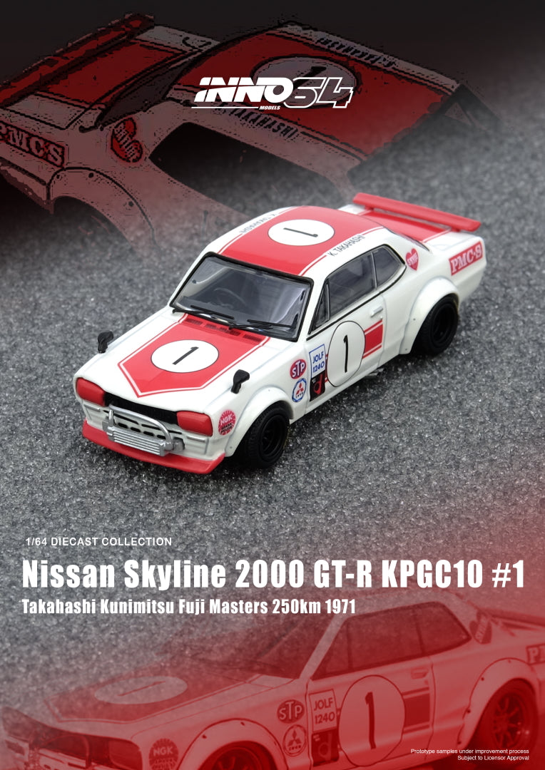Display shot of INNO64 GT-R KPGC10 #1 Fuji Masters 250Km 1971 – 1:64 collectible