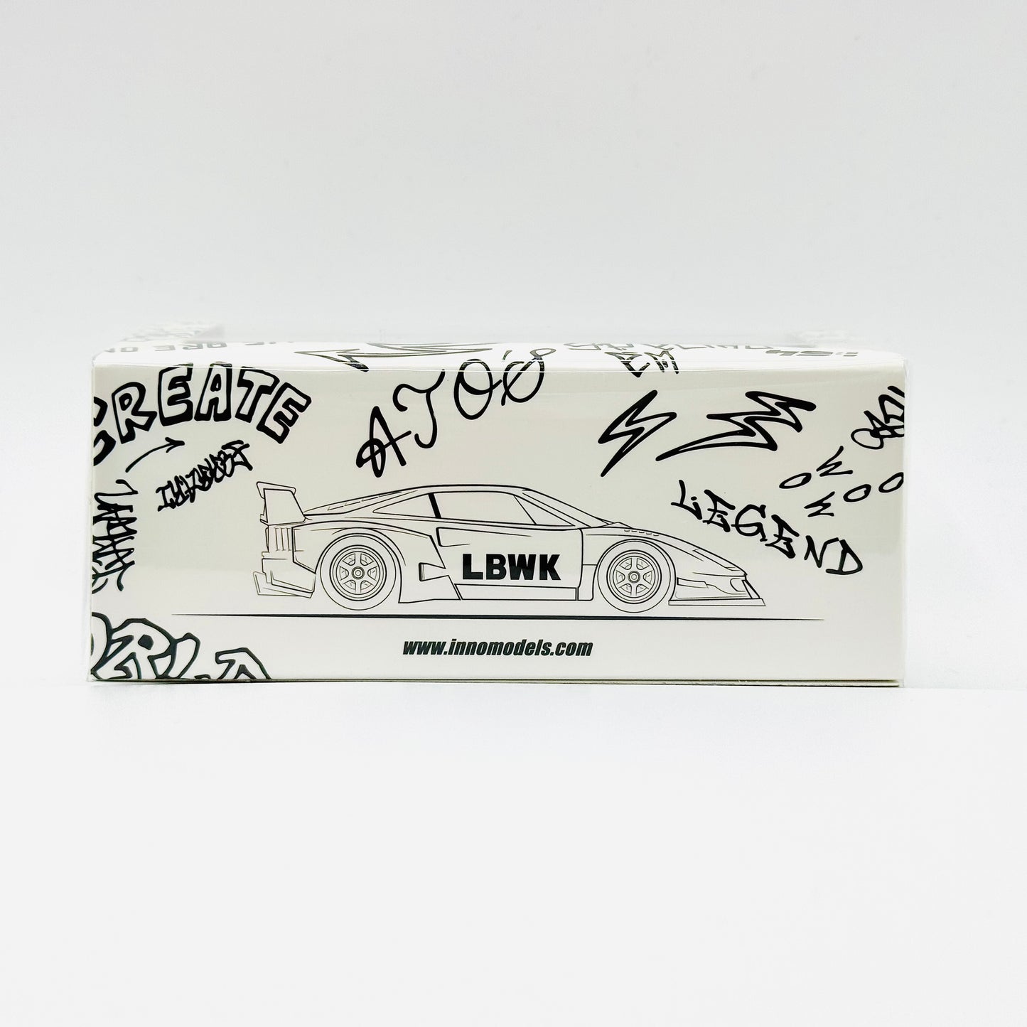 Side view of boxed Inno64 LBWK Ferrari F40 Tokyo Auto Salon 2023