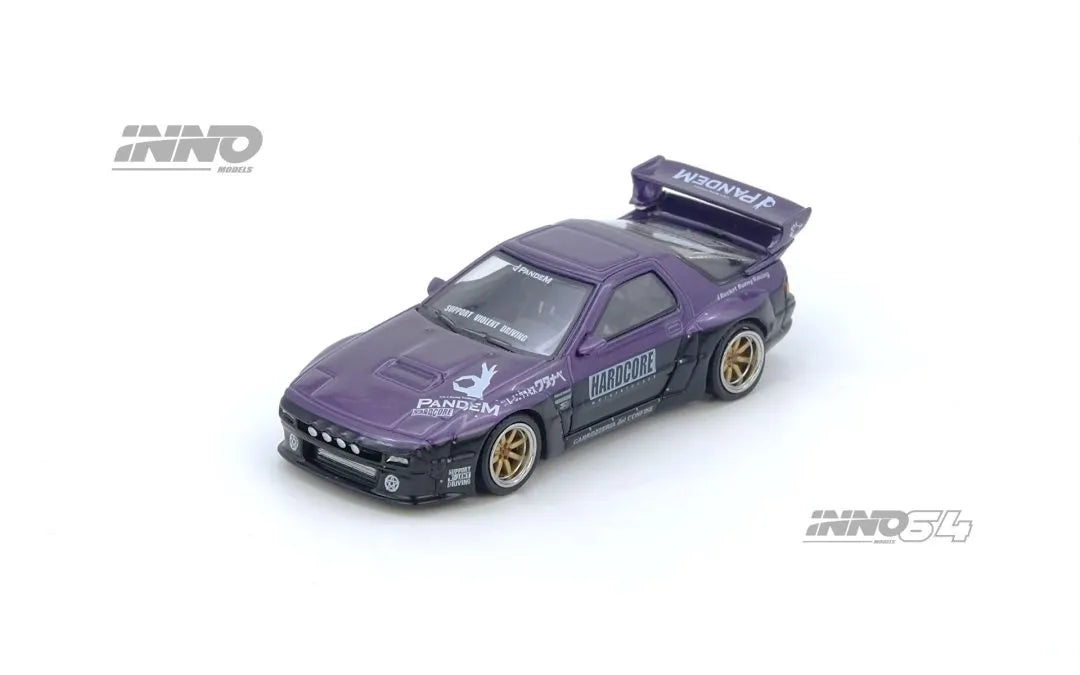 Mazda RX-7 FC3S Pandem Rocket Bunny Purple front angle Inno64 diecast model car