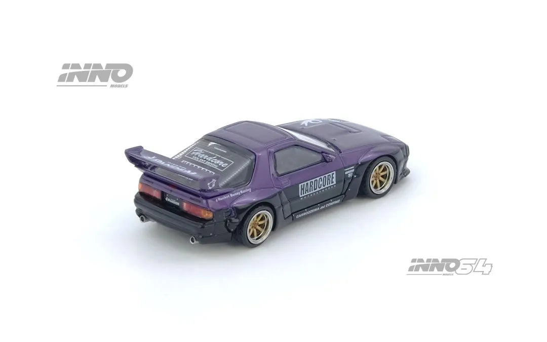 Mazda RX-7 FC3S Pandem Purple rear angle Inno64 1:64 diecast model