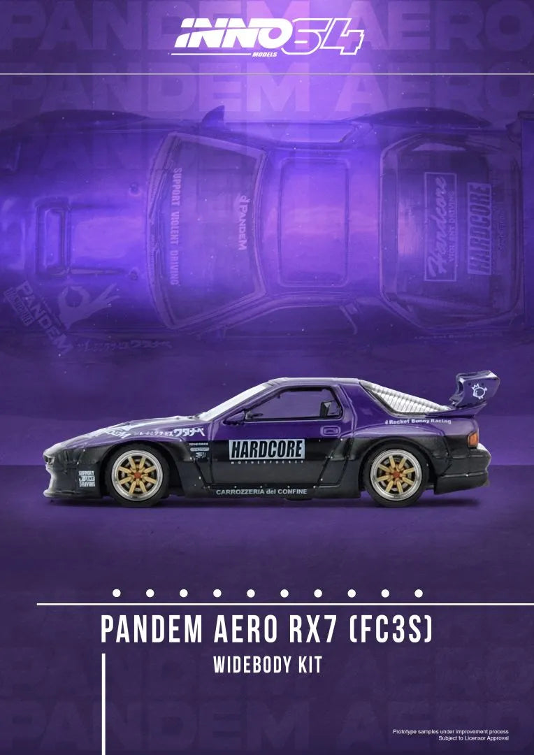 Mazda RX-7 FC3S Pandem Rocket Bunny Purple side profile Inno64 diecast