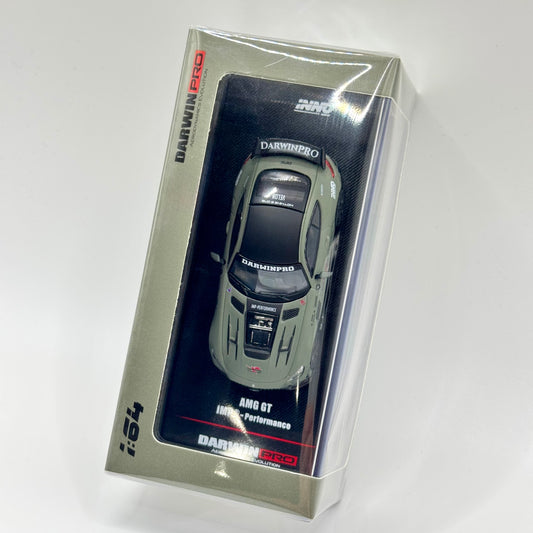 Inno64 Mercedes-Benz AMG GT DARWINPRO Goblin Group Military Green 1:64 model in acrylic case top angle