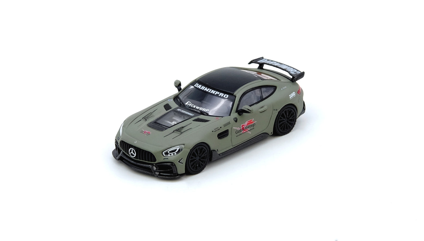 Inno64 Mercedes-Benz AMG GT DARWINPRO Goblin Group Military Green 1:64 diecast model front three-quarter view