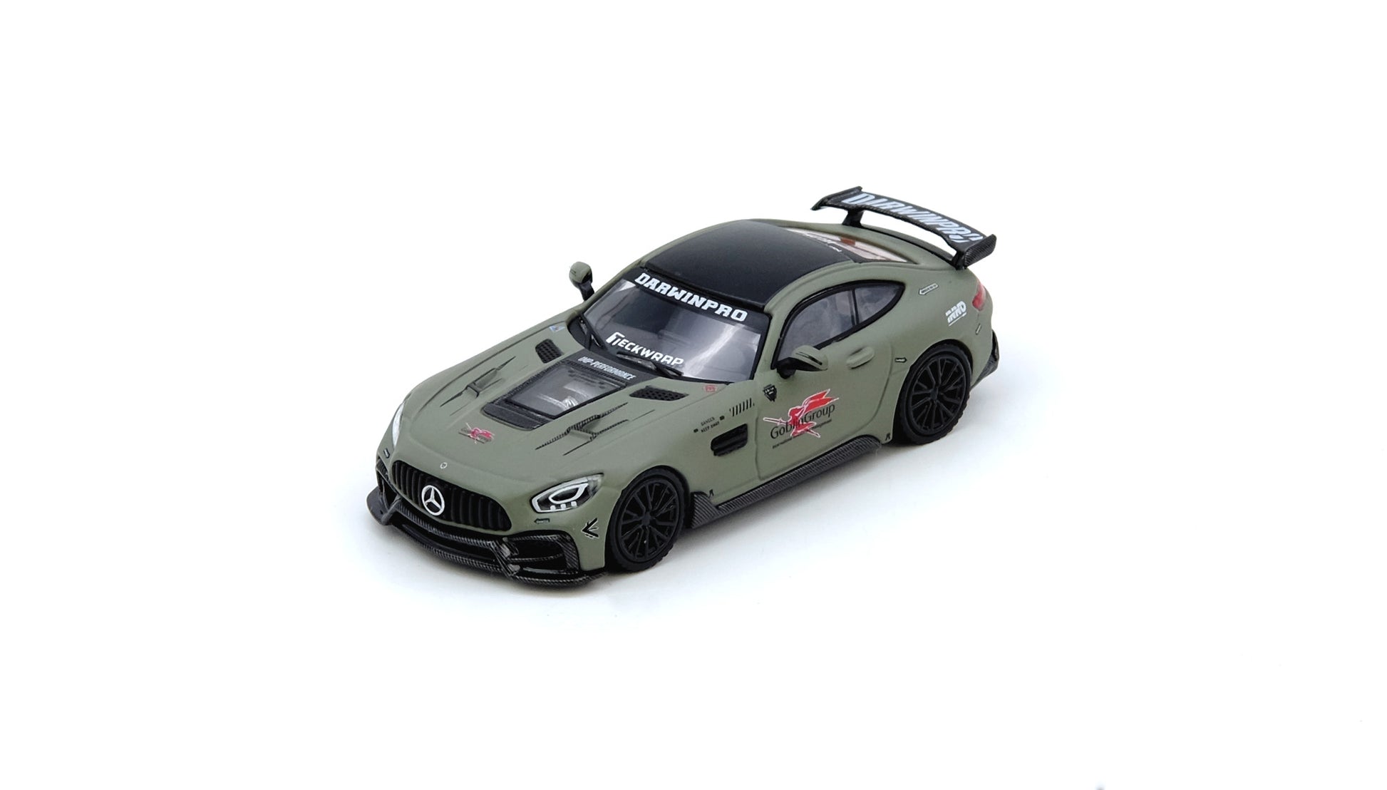 Inno64 Mercedes-Benz AMG GT DARWINPRO Goblin Group Military Green 1:64 diecast model front three-quarter view