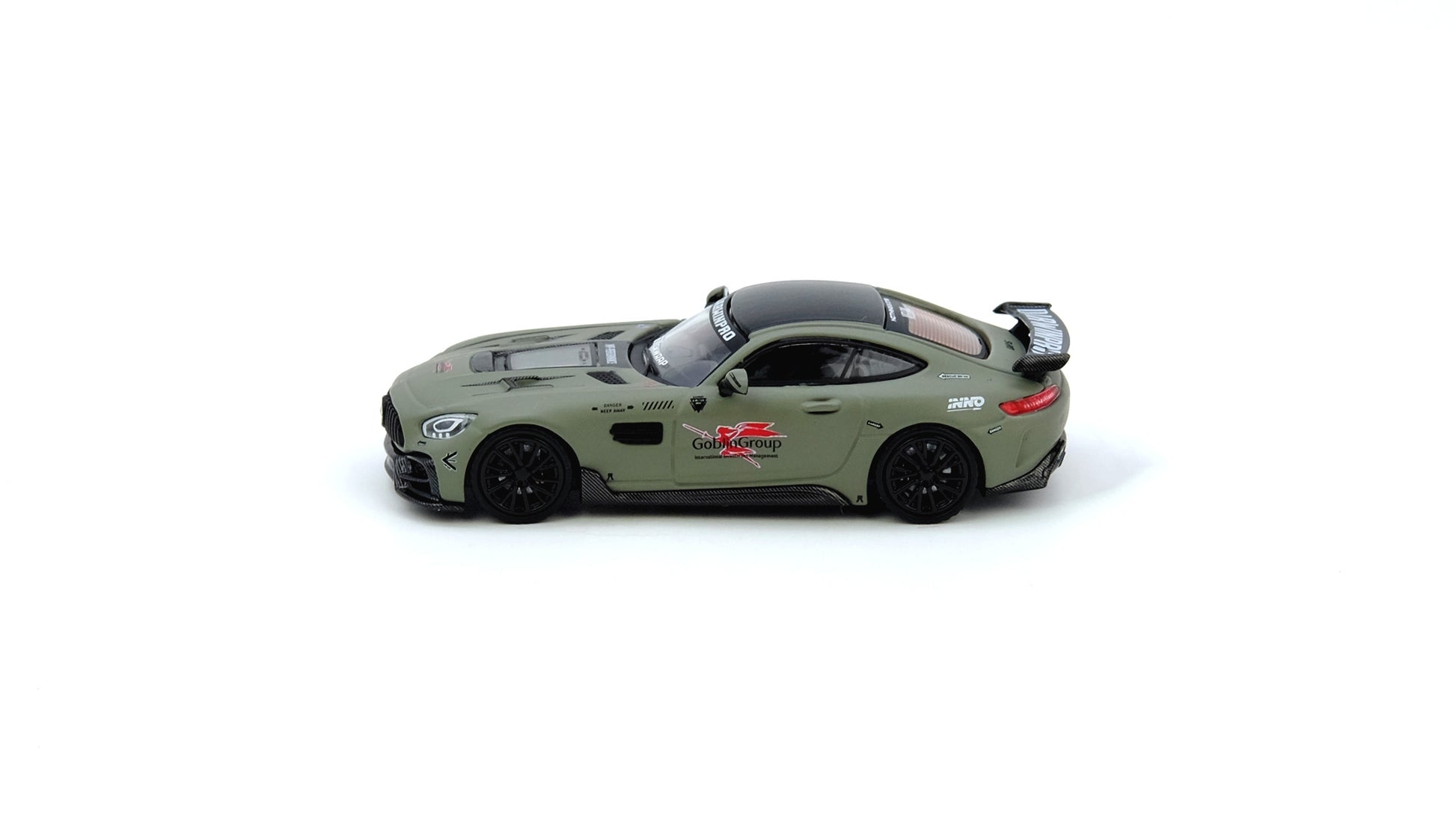 Inno64 Mercedes-Benz AMG GT DARWINPRO Goblin Group Military Green 1:64 diecast model left side view