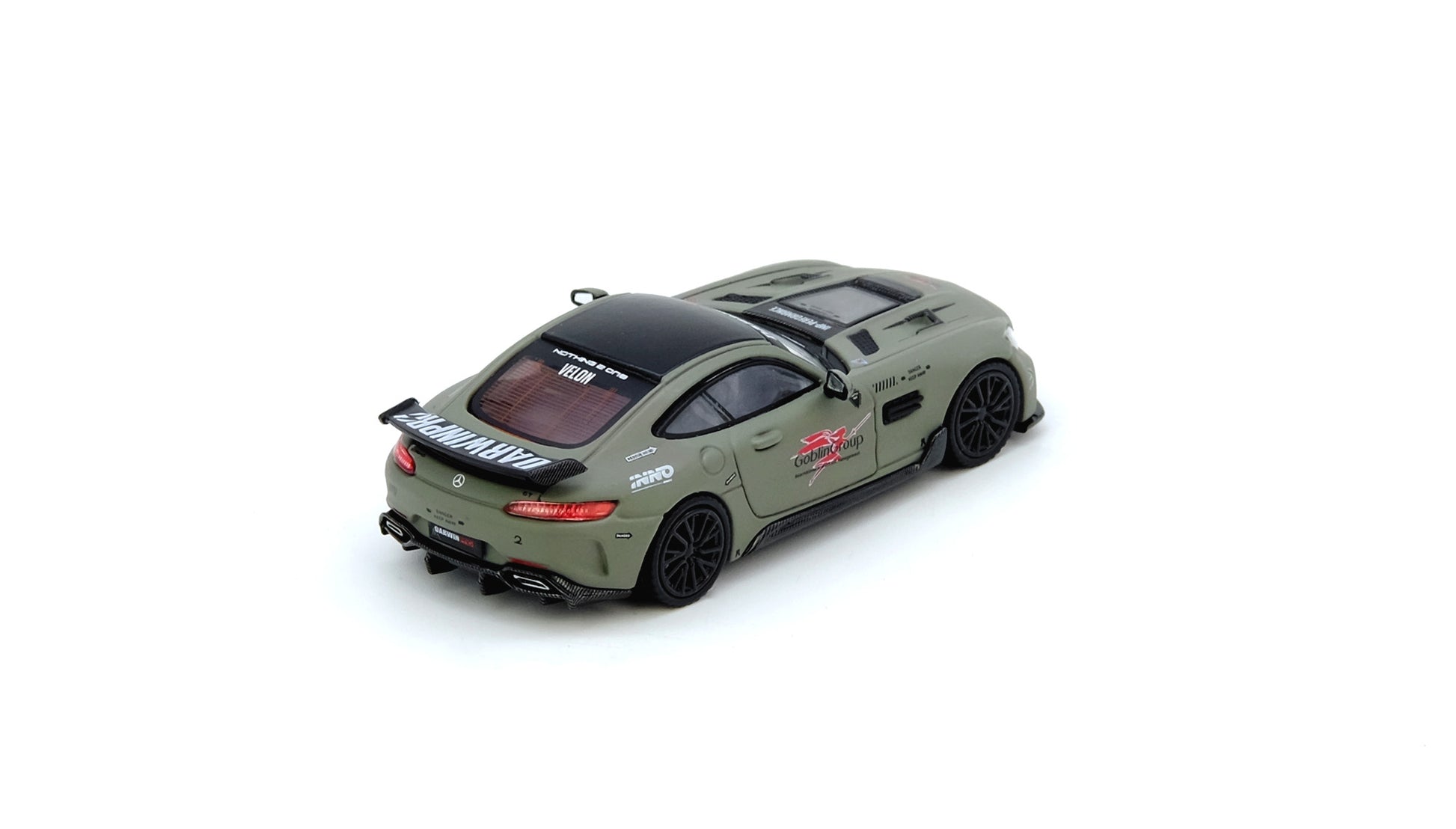 Inno64 Mercedes-Benz AMG GT DARWINPRO Goblin Group Military Green 1:64 diecast model rear view