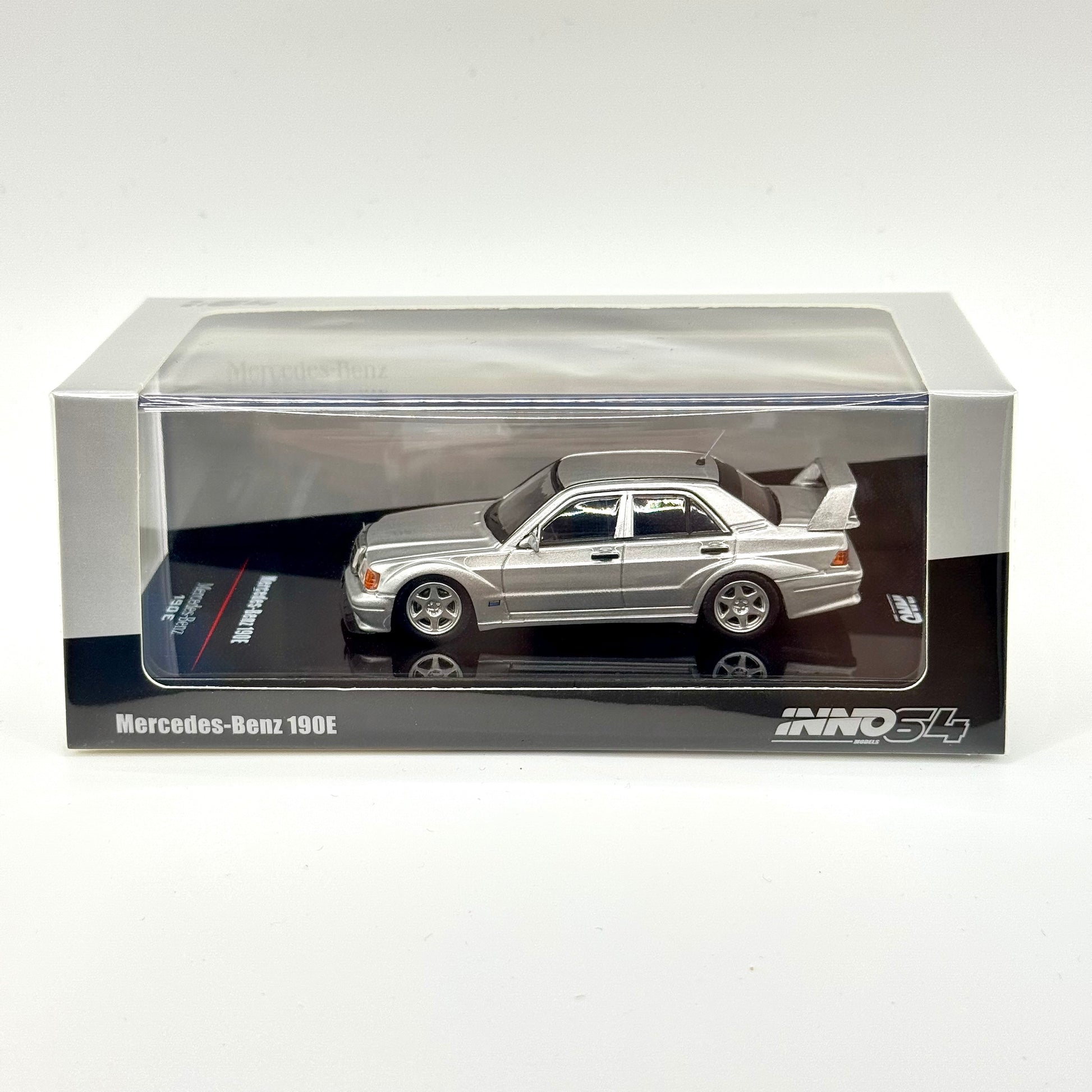 Inno64 Mercedes-Benz 190E Silver box front 1:64 diecast model car