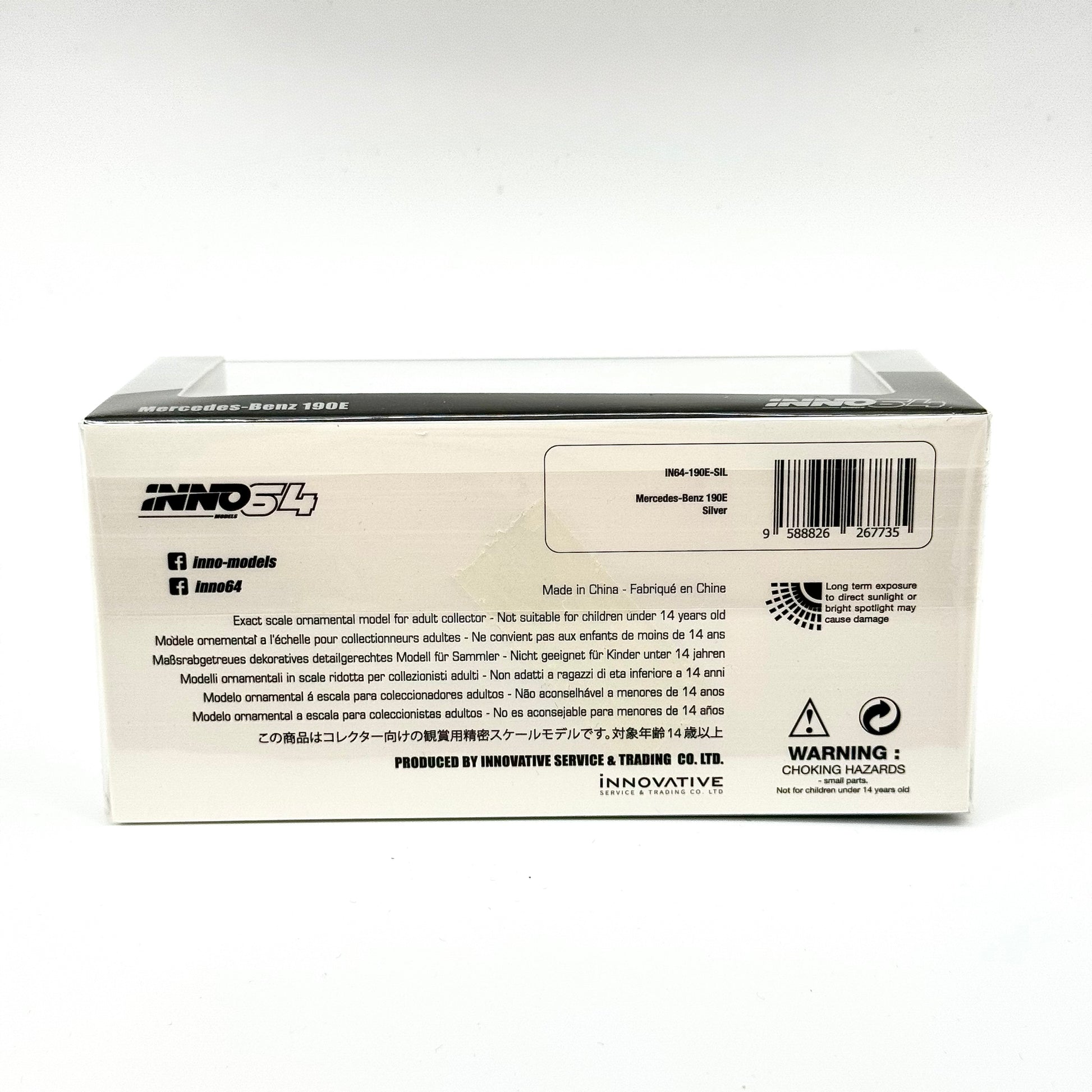 Mercedes-Benz 190E Silver packaging rear Inno64 diecast model