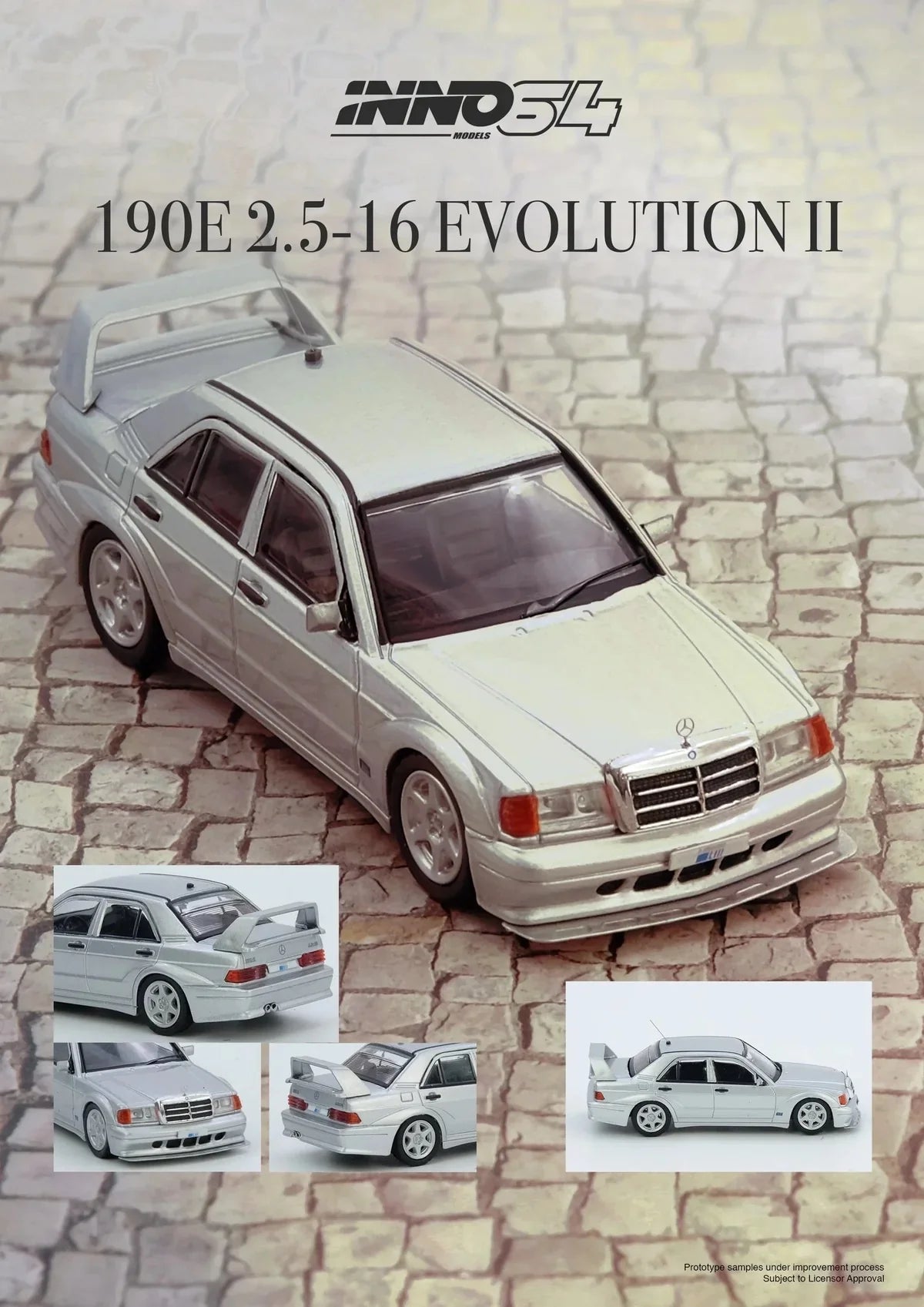 Mercedes-Benz 190E Silver top view detailing Inno64 diecast