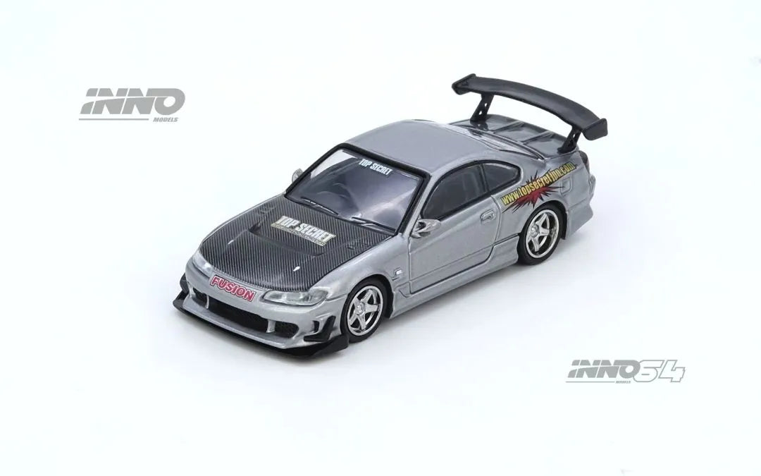 Nissan Silvia S15 Top Secret Silver front angle Inno64 1:64 diecast model car