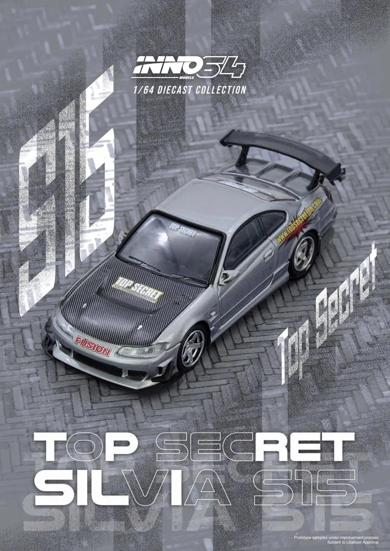 Nissan Silvia S15 Top Secret Silver top view detailing Inno64 diecast