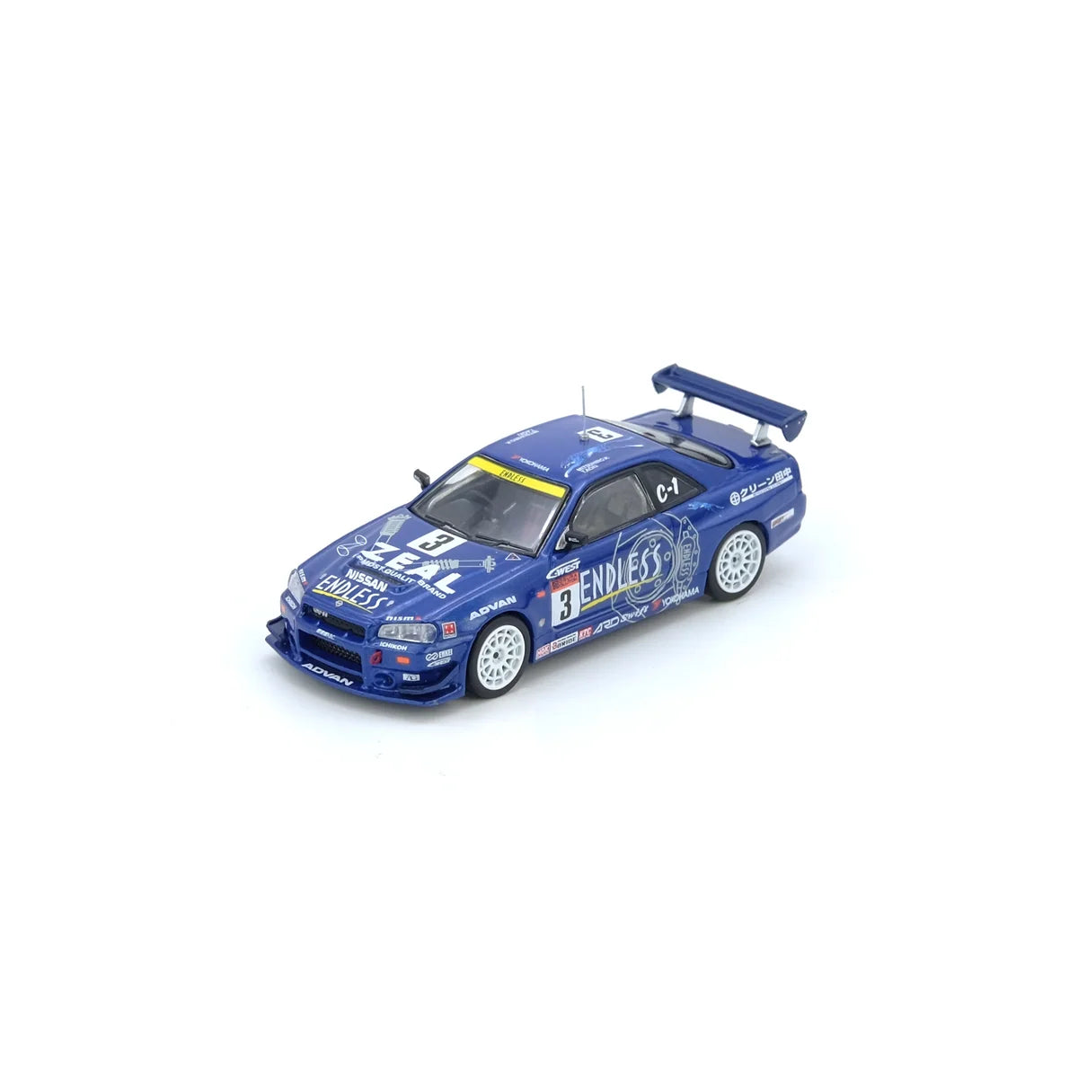 Inno64 Nissan Skyline GT-R R34 #3 ENDLESS ADVAN Super Taikyu 2002 Winner 1:64 diecast model front three-quarter view