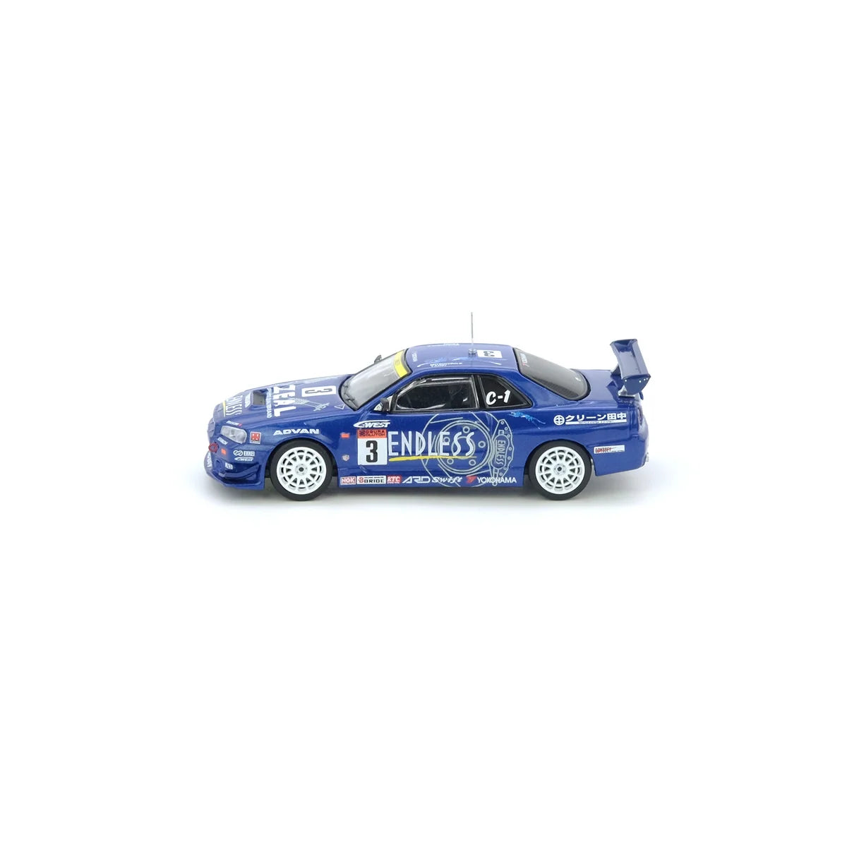 Inno64 Nissan Skyline GT-R R34 #3 ENDLESS ADVAN Super Taikyu 2002 Winner 1:64 diecast model left side view