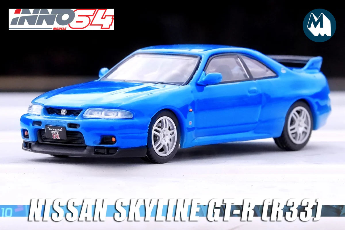 Nissan Skyline GT-R R33 Championship Blue 1:64 diecast model front three-quarter view