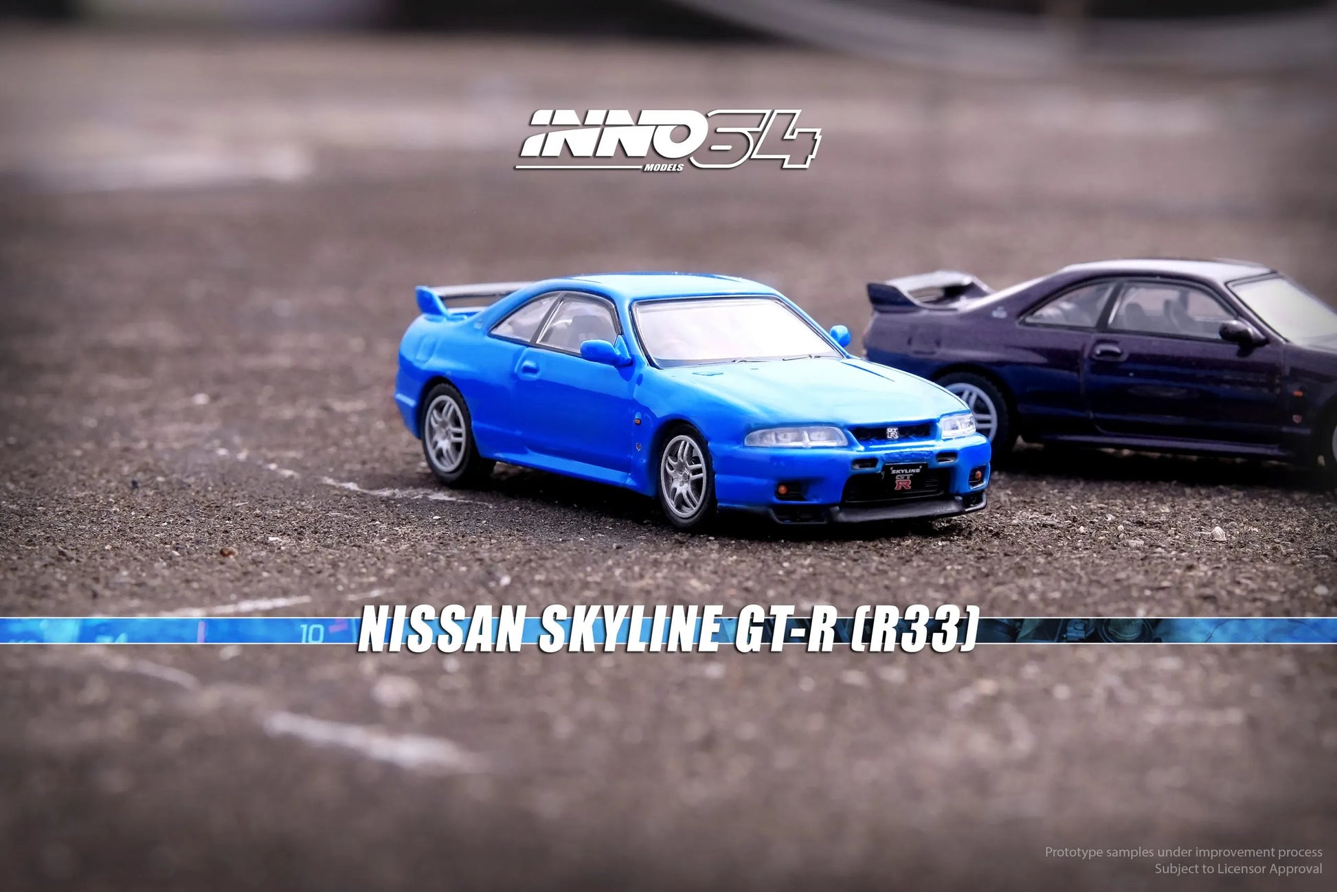 Nissan Skyline GT-R R33 Championship Blue 1:64 diecast model front three-quarter view