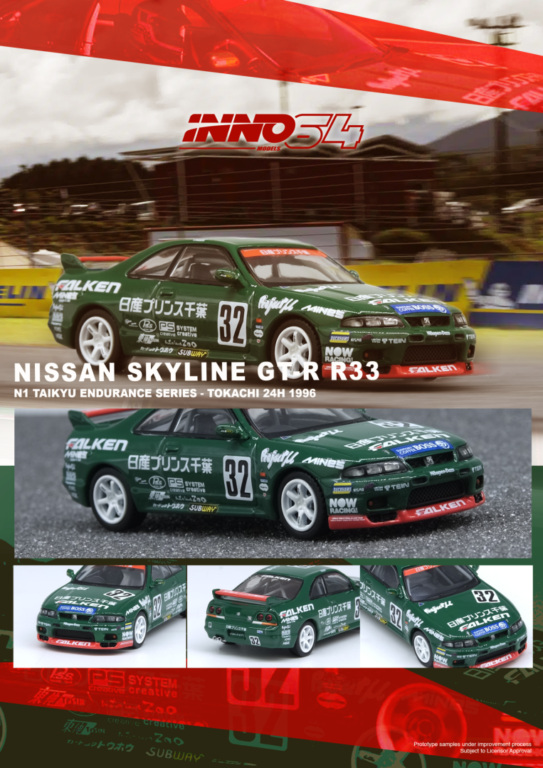 Nissan Skyline GT-R R33 Falken 1:64 diecast model in Inno64