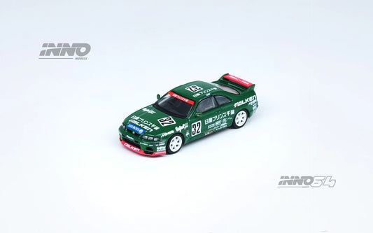 Nissan Skyline GT-R R33 Falken 1:64 diecast model by Inno64 front angle