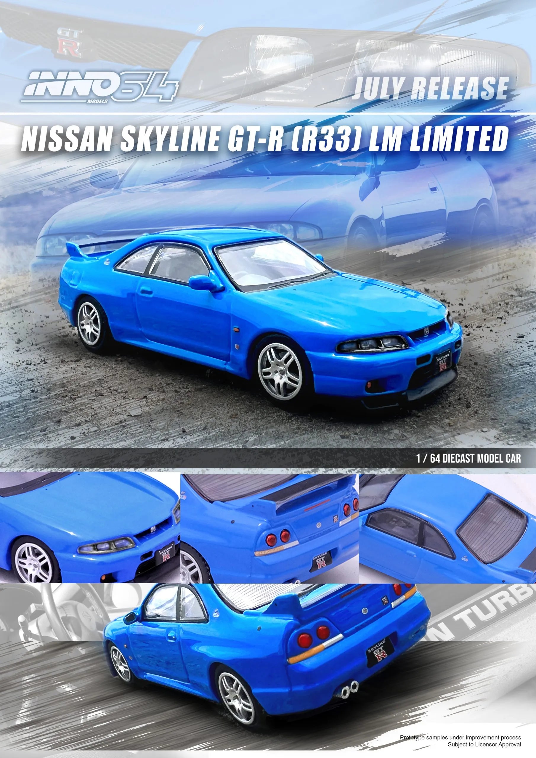 Nissan Skyline GT-R R33 LM Limited rear angle Inno64 diecast model