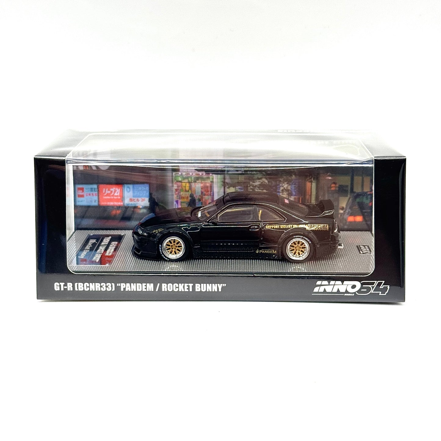 Inno64 Nissan Skyline GT-R R33 Pandem Rocket Bunny Black box front 1:64 diecast model car