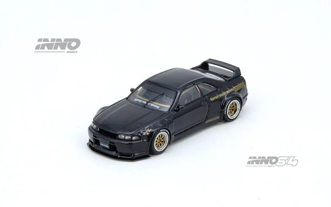 Nissan Skyline GT-R R33 Pandem Rocket Bunny Black front angle Inno64 diecast