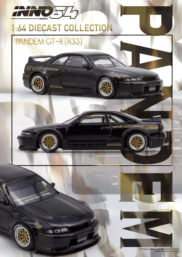 Nissan Skyline GT-R R33 Pandem Rocket Bunny Black side profile Inno64 diecast