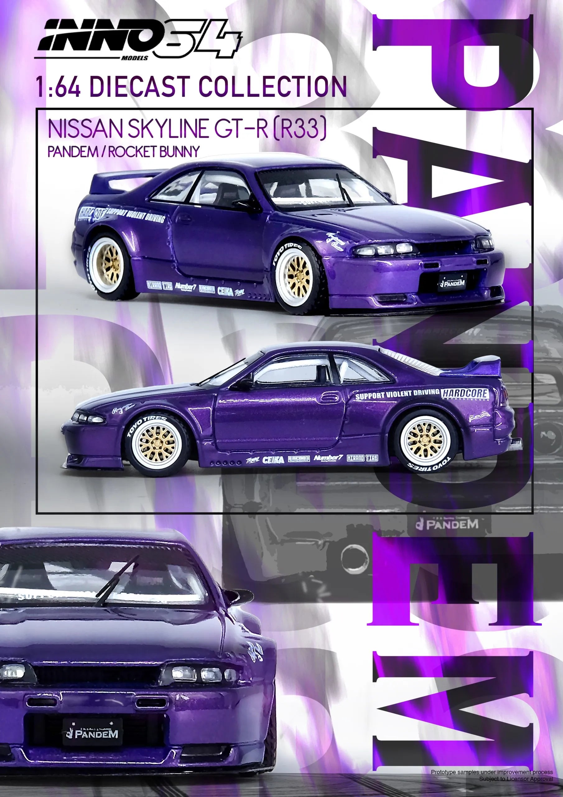 Nissan Skyline GT-R R33 Pandem Rocket Bunny Purple 1:64 diecast