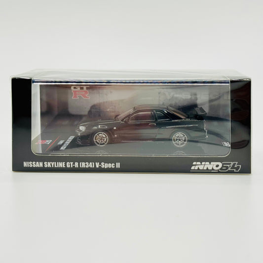 Inno64 Nissan Skyline GT-R R34 V-Spec II Black 1:64 diecast model box front view