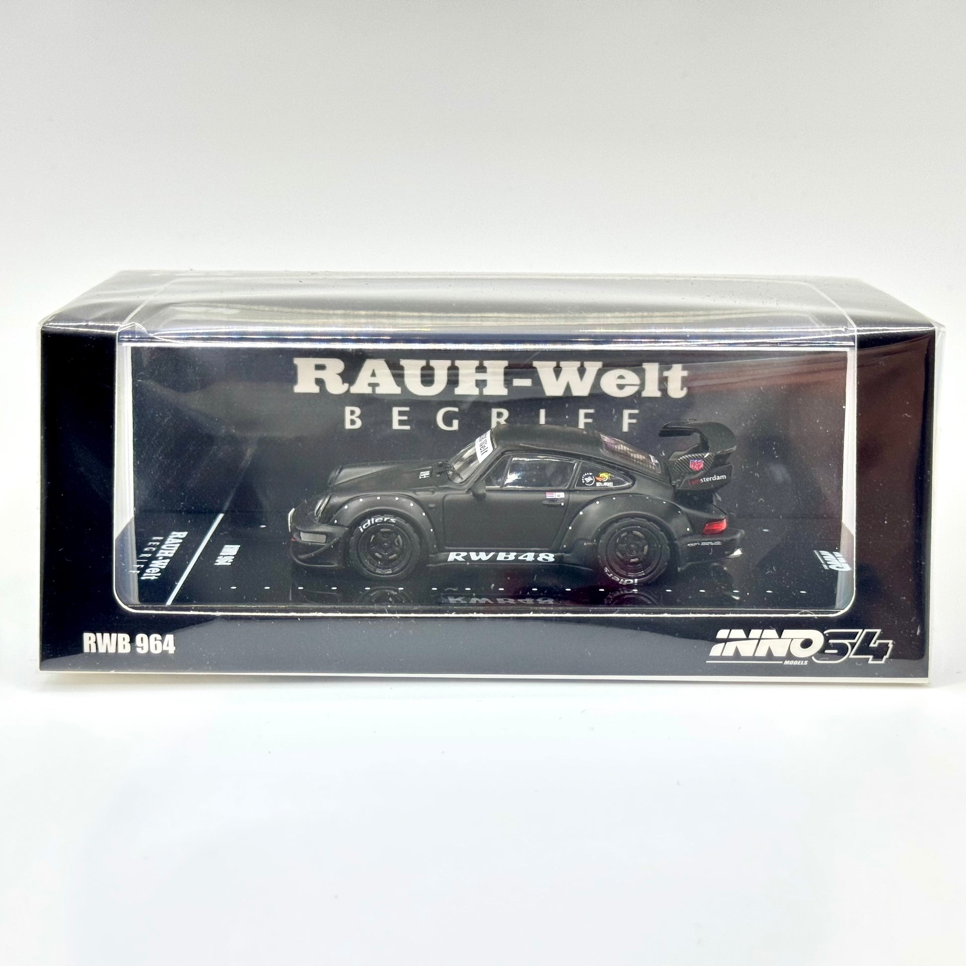 Inno64 Porsche RWB 964 Matt Black 1:64 diecast model boxed front view