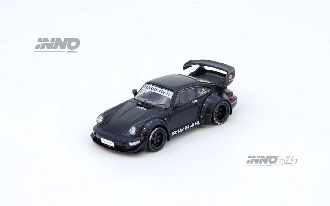 Inno64 Porsche RWB 964 Matt Black 1:64 diecast model front view