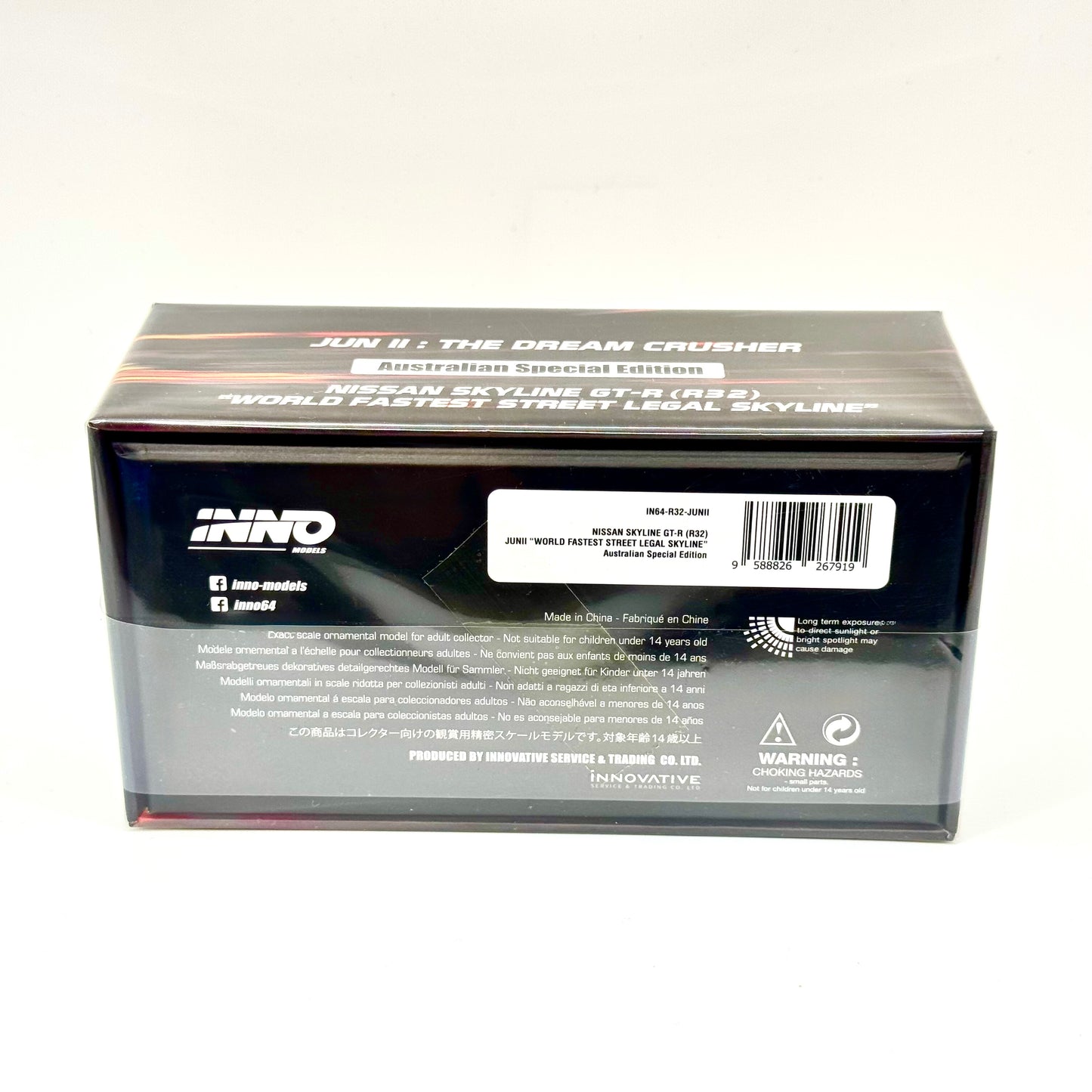 Inno64 R32 JUNII Skyline GT-R Australian Edition packaging rear view 1:64 diecast