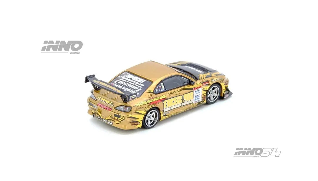 Inno64 TOP SECRET Nissan Silvia S15 Gold D1 Grand Prix 2004 1:64 diecast model rear three-quarter view