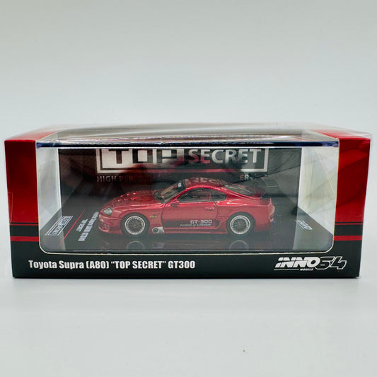 Inno64 Toyota Supra A80 Top Secret Red 1:64 diecast model box front view