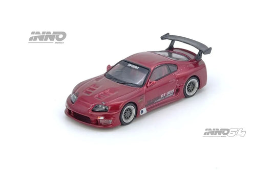 Toyota Supra A80 Top Secret Red 1:64 diecast model by Inno64 front three-quarter view