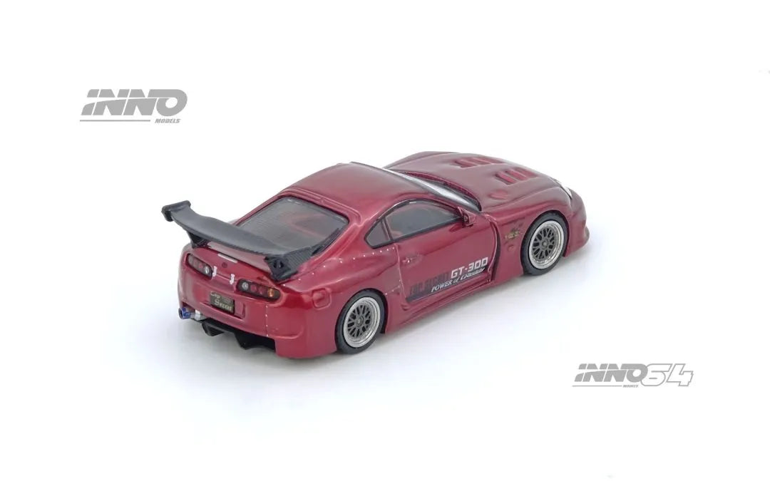 Toyota Supra A80 Top Secret Red 1:64 diecast model by Inno64 front three-quarter view