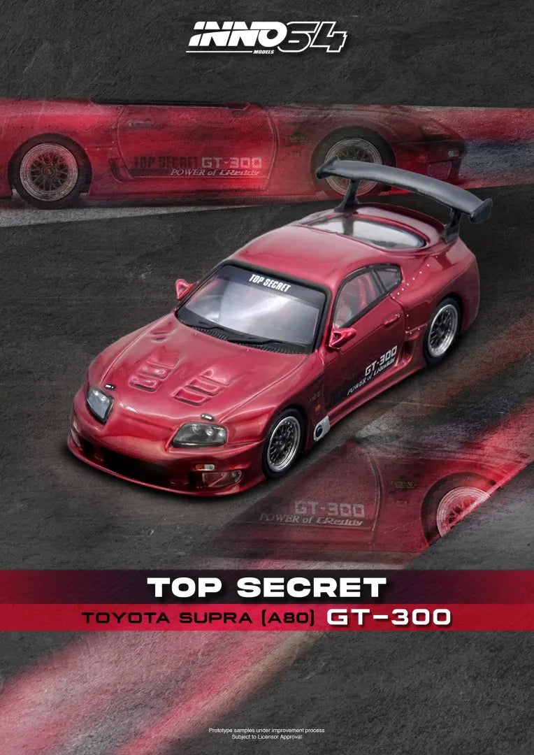 Inno64 Toyota Supra A80 Top Secret Red top view highlighting body lines