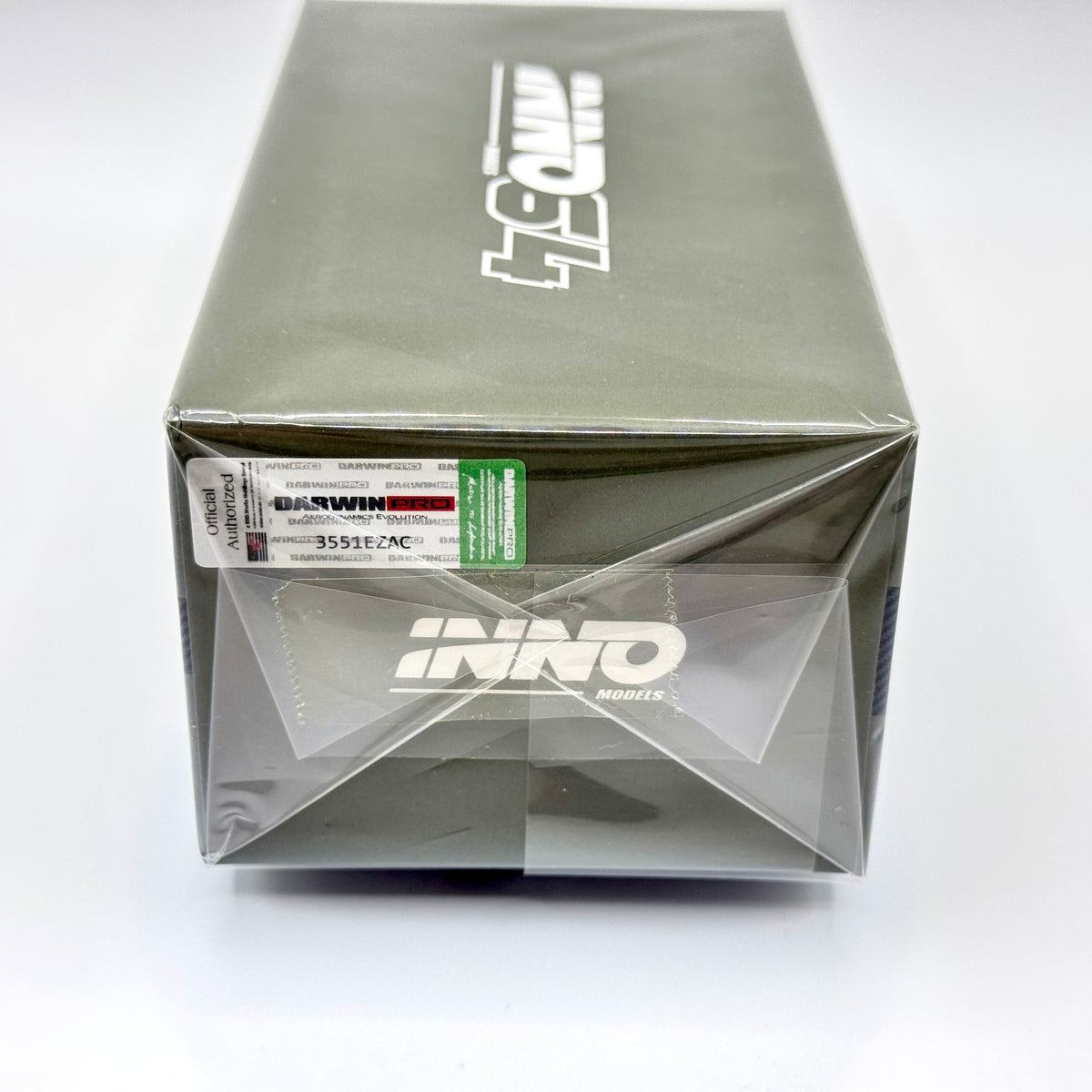 Inno64 Toyota Supra A90 DARWINPRO Matt Green 1:64 model acrylic case side view