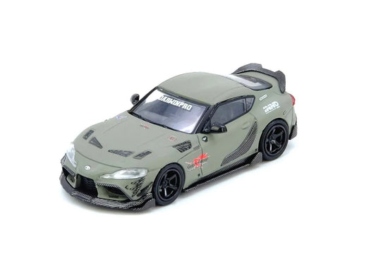 Inno64 Toyota Supra A90 DARWINPRO Matt Green 1:64 diecast model front three-quarter view
