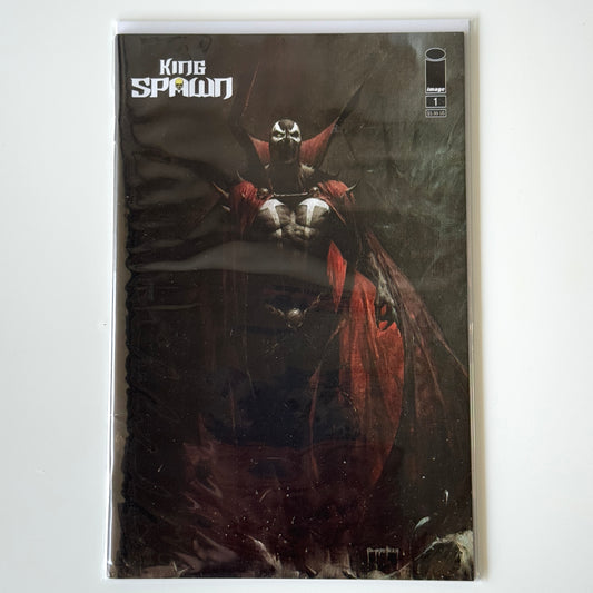Cover A of King Spawn #1 (2021) by Image Comics featuring Spawn in a fiery gothic pose