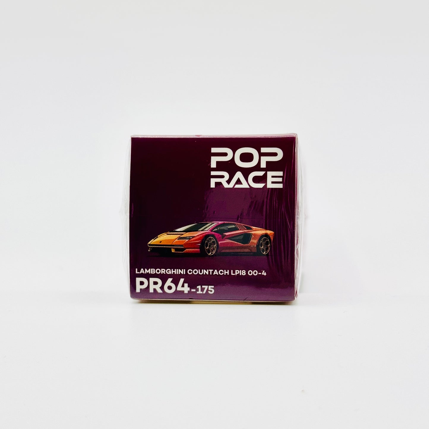 Angled boxed shot of Pop Race Lamborghini Countach LPI 800-4 Blu Hal diecast car