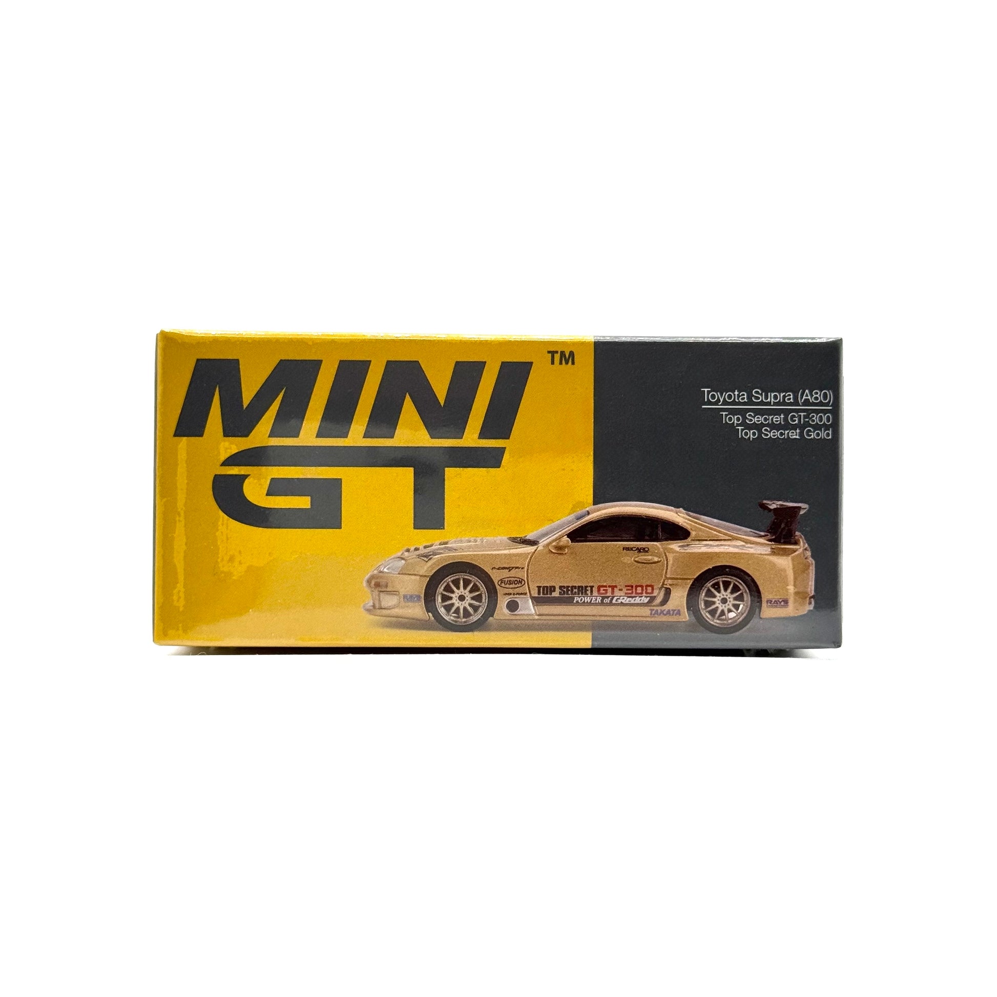 Mini GT MGT00961 Toyota Supra A80 Top Secret GT-300 Gold 1:64 diecast box front