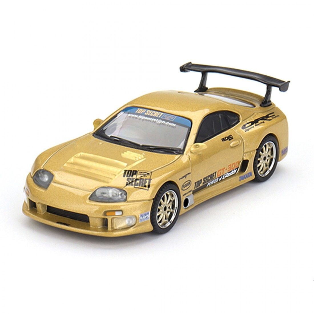 Toyota Supra A80 Top Secret GT-300 Gold 1:64 diecast front angle view