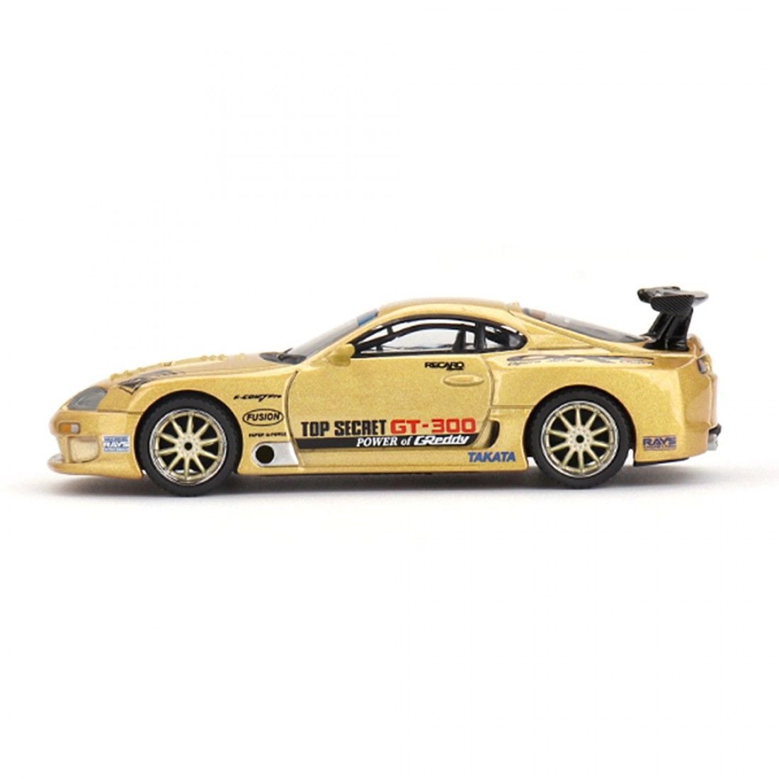 Toyota Supra A80 Top Secret GT-300 Gold 1:64 diecast left side profile