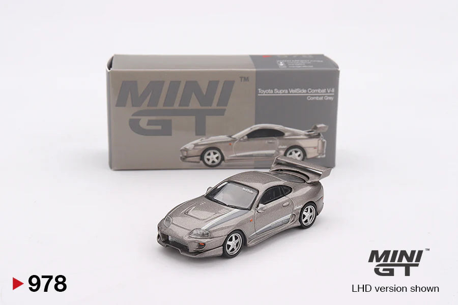 Mini GT MGT00978-R Toyota Supra VeilSide Combat V-II Combat Grey RHD 1:64 diecast box front unboxed