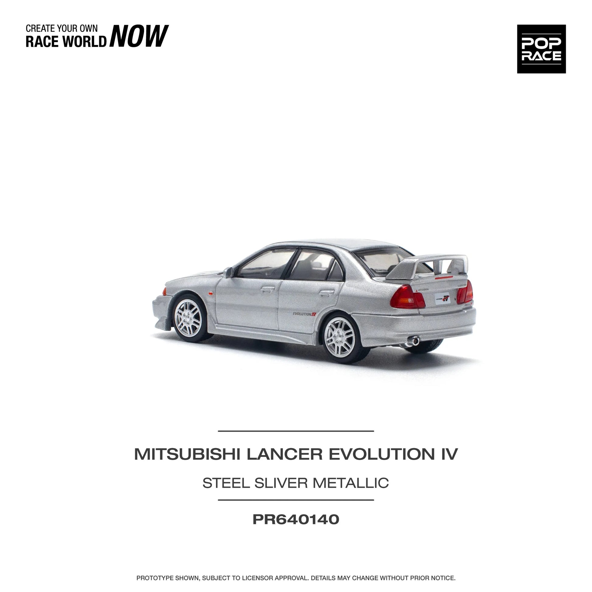 Angled front-left view of Mitsubishi Lancer Evolution IV 1:64 model car
